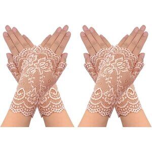 Women's 2 Pair Apricot Lace Fingerless Gloves Party Costume Accessories
